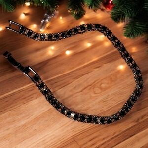 Silver Plated tennis bracelet 7” Black Rhinestone